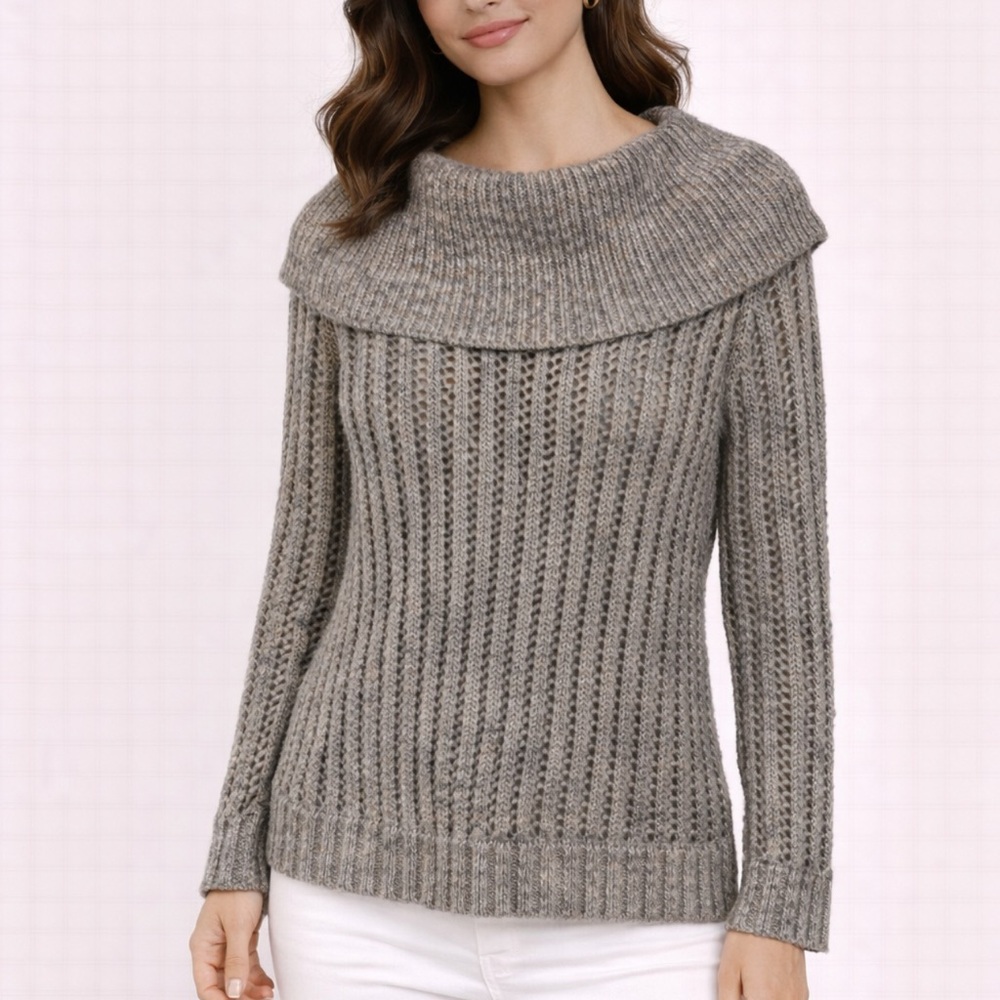 Chicos Sweater Gold Brown SIlver 1 Medium NWT Open Weave